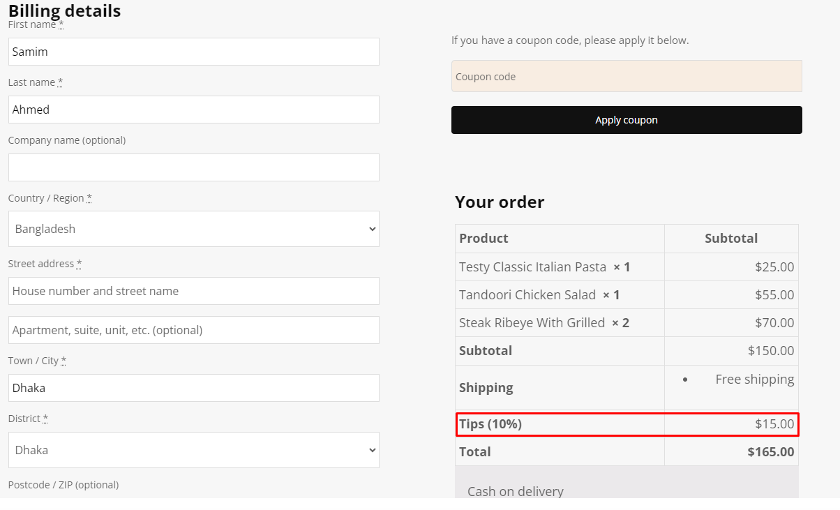 Add Tips System On Checkout Page