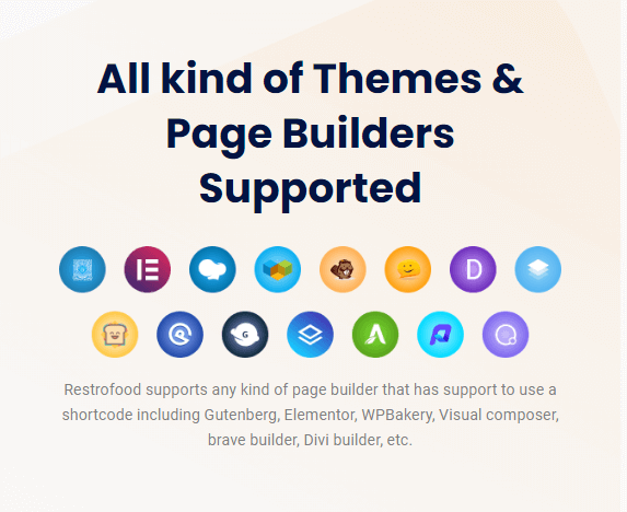 All Kind of Themes & Page Builders Supported by RestroFood