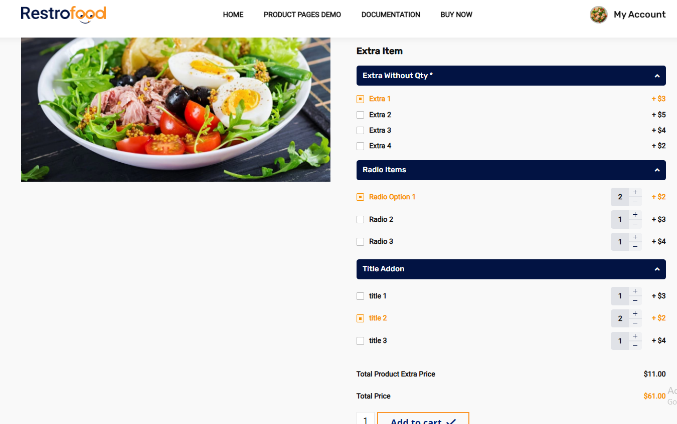 How does the RestroFood Product Add-on Quantity Change Option Work?